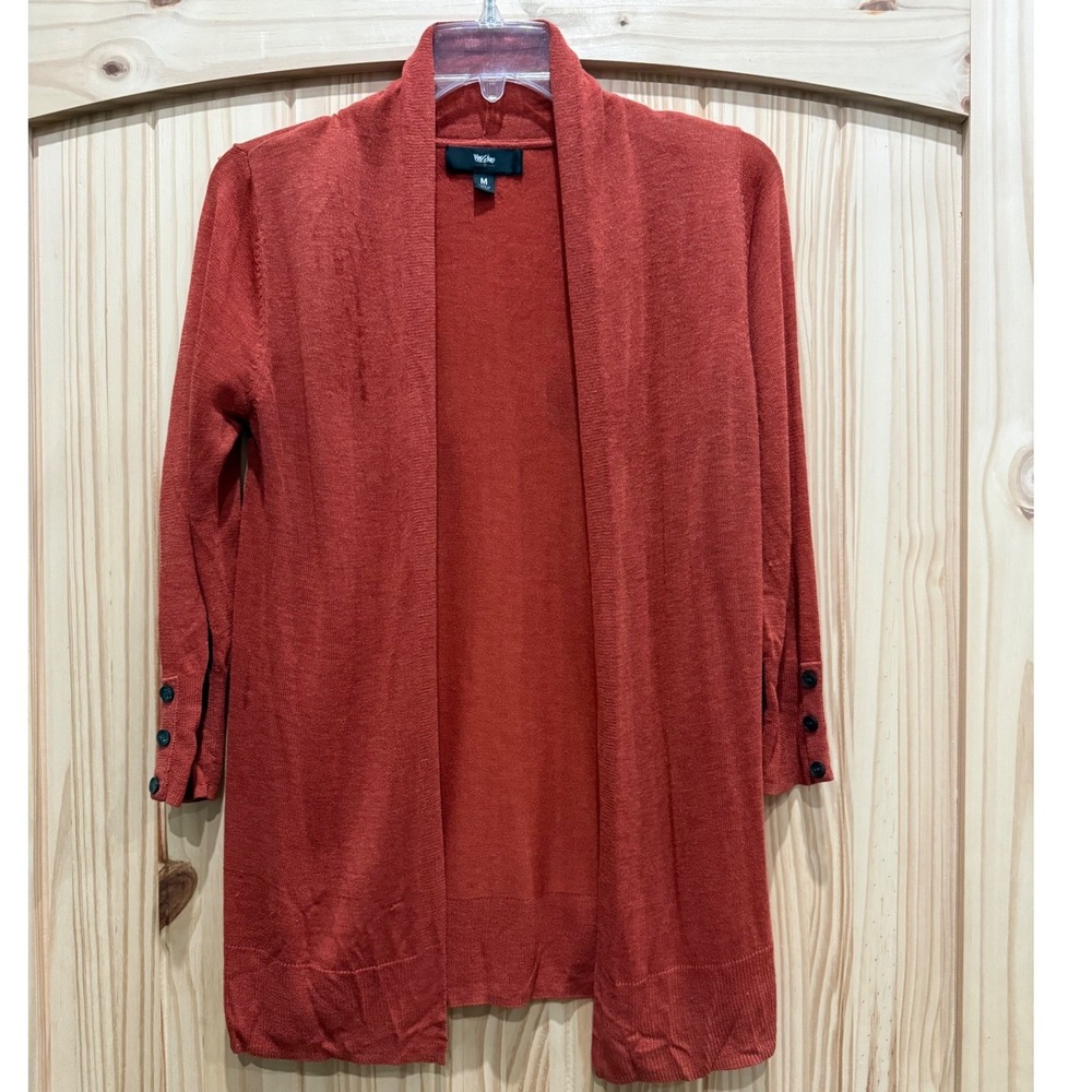Mossimo Women Rust Orange Open Front Cardigan Sweater Button Cuff Knit Medium